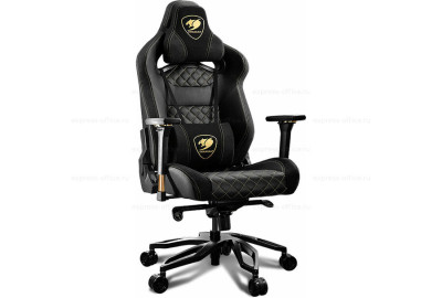 Игровое кресло Кугар Трон Ройал/Cougar Throne Royal Экокожа черная с золотой строчкой